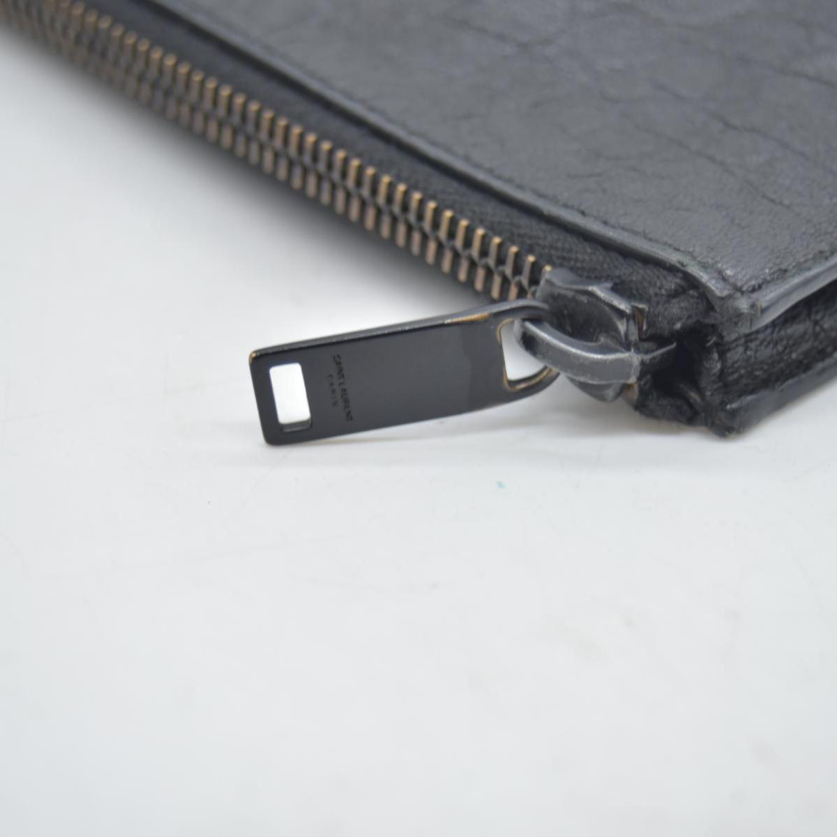$990 Saint Laurent Croc Monogram Embossed Zip Clutch Black 2018