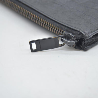 $990 Saint Laurent Croc Monogram Embossed Zip Clutch Black 2018