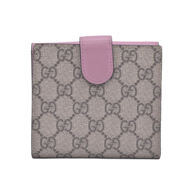 Gucci GG Supreme Monogram Pearl Studded French Wallet Pink CONSIGNMENT