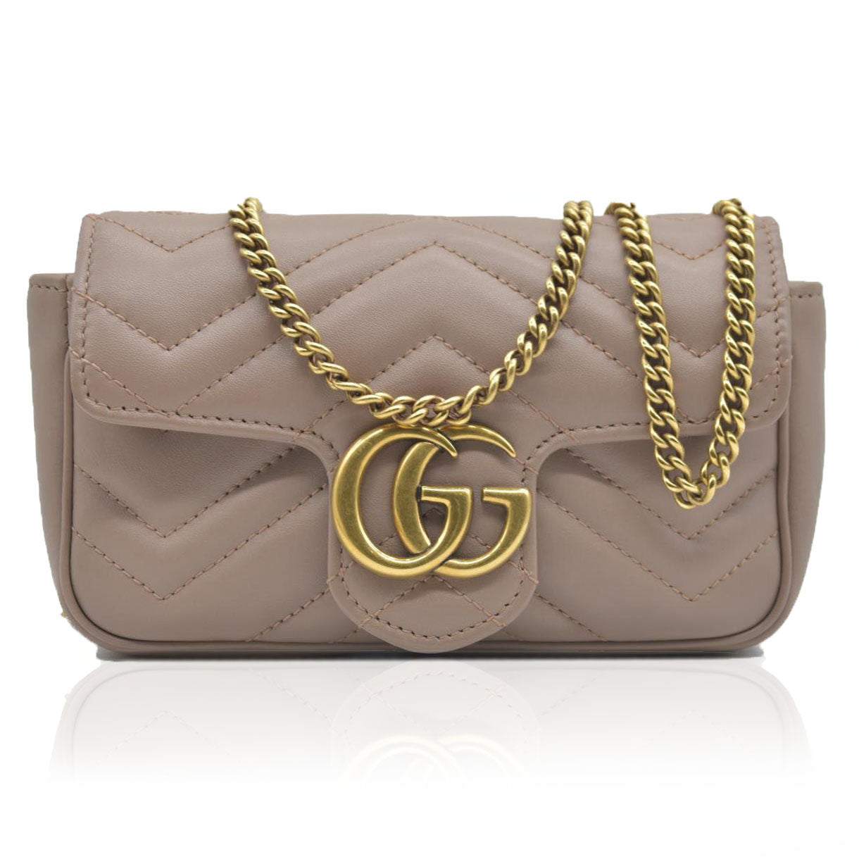 $1450 Gucci Double G Marmont Super Mini Beige Leather Crossbody Bag