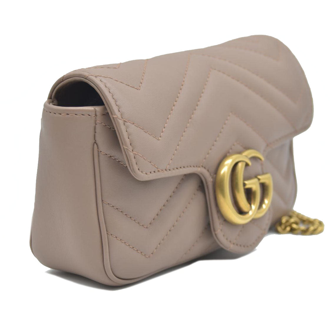 $1450 Gucci Double G Marmont Super Mini Beige Leather Crossbody Bag