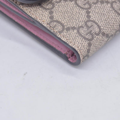 Gucci GG Supreme Monogram Pearl Studded French Wallet Pink CONSIGNMENT