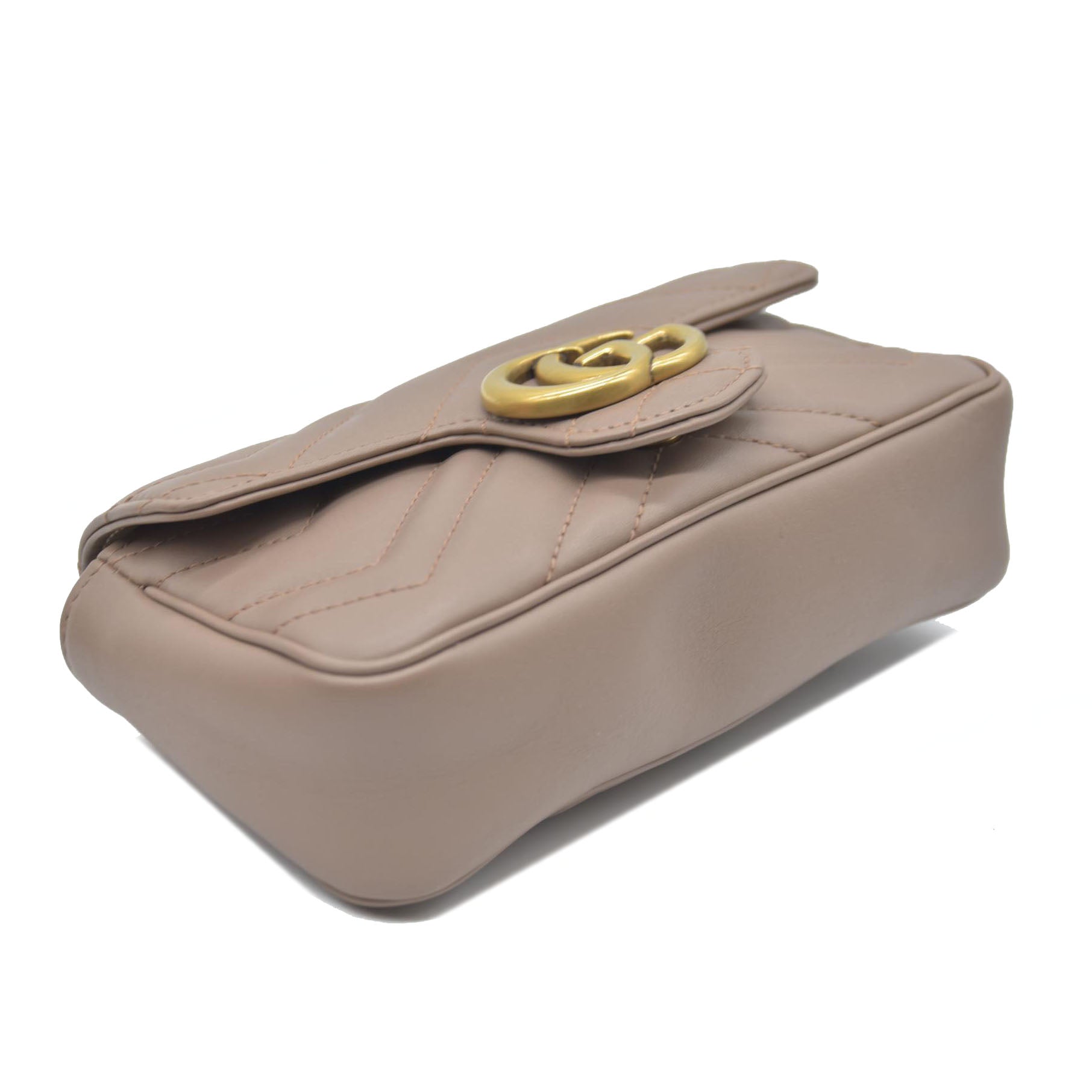 $1450 Gucci Double G Marmont Super Mini Beige Leather Crossbody Bag