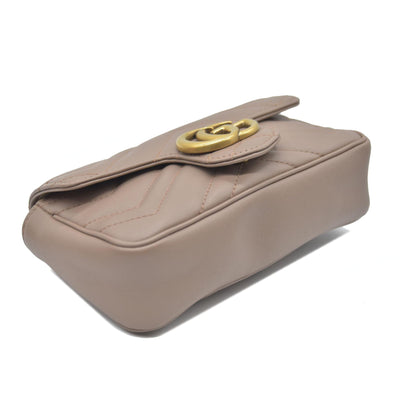 $1450 Gucci Double G Marmont Super Mini Beige Leather Crossbody Bag