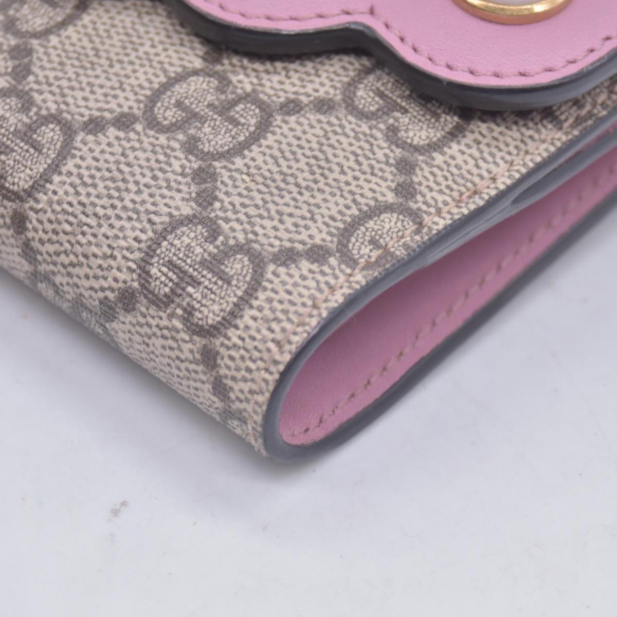 Gucci GG Supreme Monogram Pearl Studded French Wallet Pink CONSIGNMENT