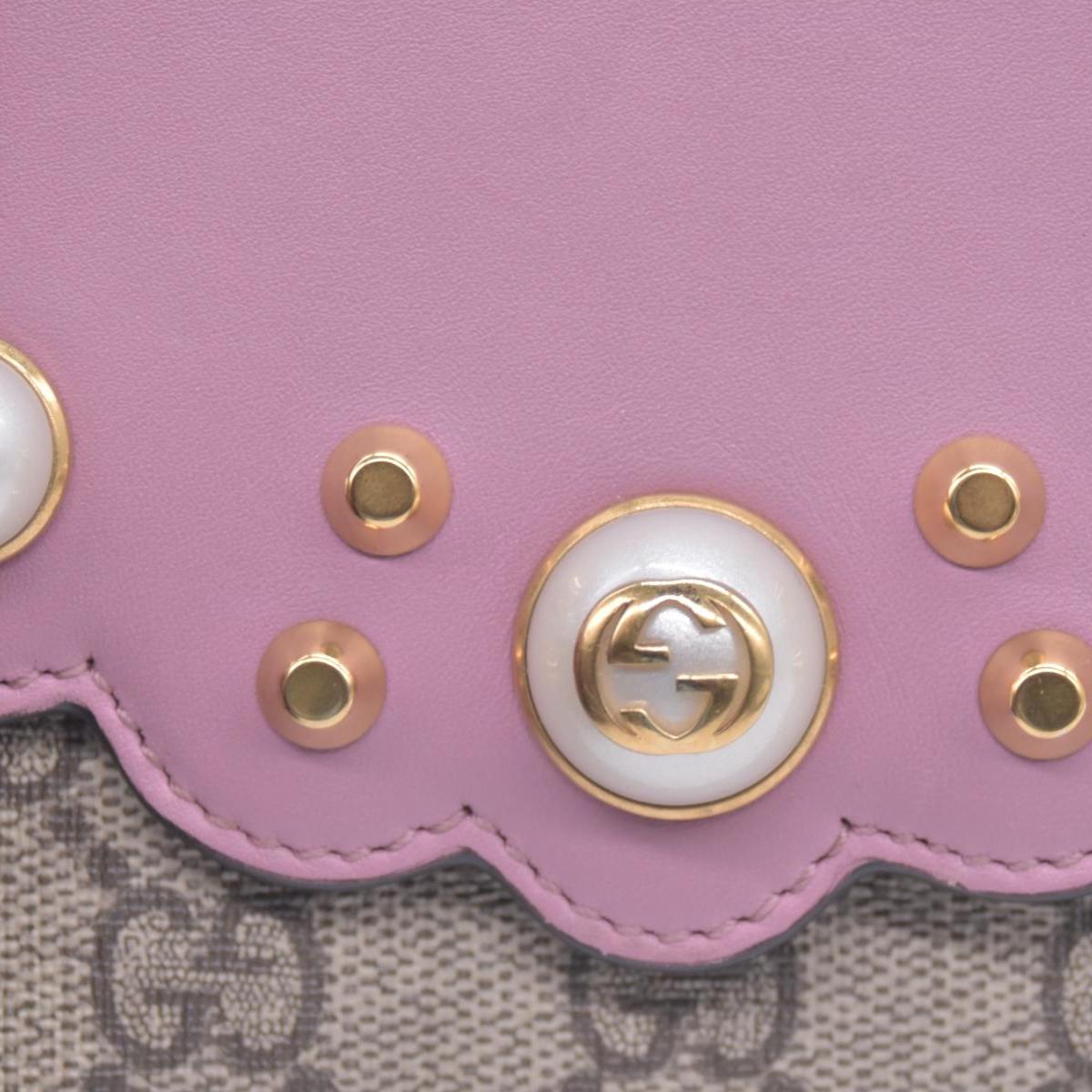 Gucci GG Supreme Monogram Pearl Studded French Wallet Pink CONSIGNMENT