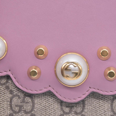 Gucci GG Supreme Monogram Pearl Studded French Wallet Pink CONSIGNMENT