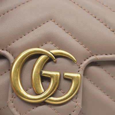 $1450 Gucci Double G Marmont Super Mini Beige Leather Crossbody Bag