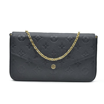 $1720 AUCTION Louis Vuitton  Empreinte Pochette Felicie Chain Wallet Black RFID New Model