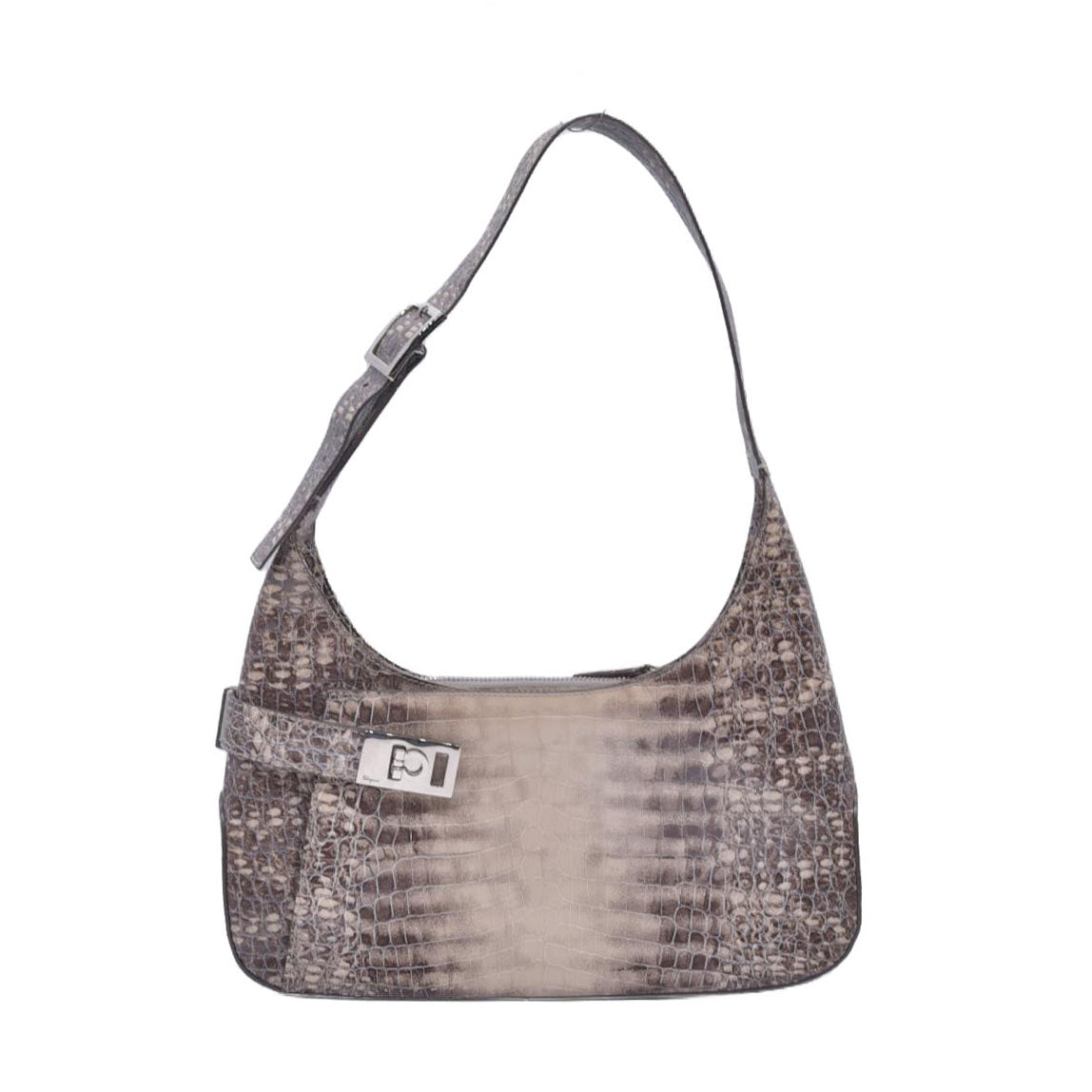 Salvatore Ferragamo Croc Embossed Beige Leather Hobo Shoulder Bag CONSIGNMENT