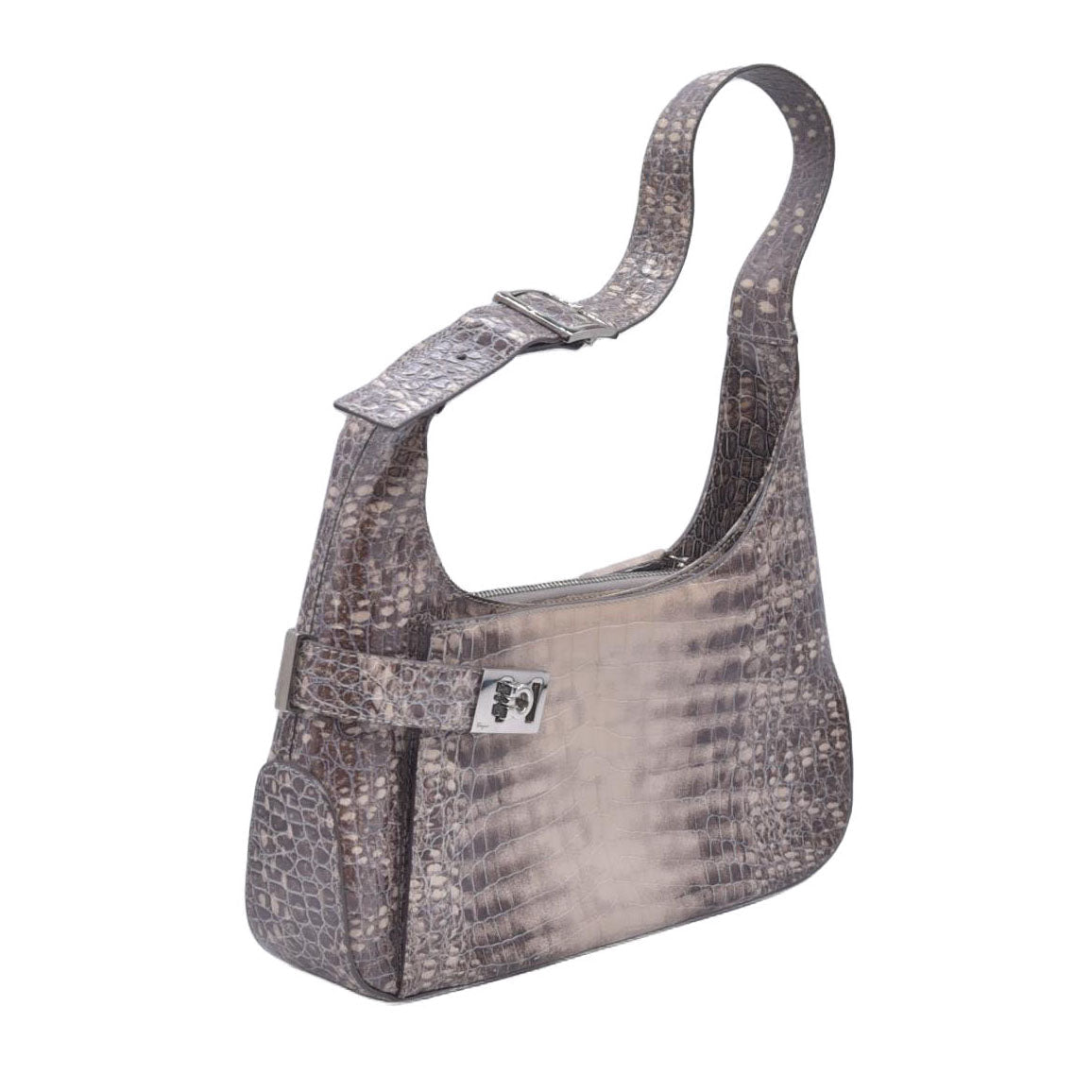 Salvatore Ferragamo Croc Embossed Beige Leather Hobo Shoulder Bag CONSIGNMENT 10021138