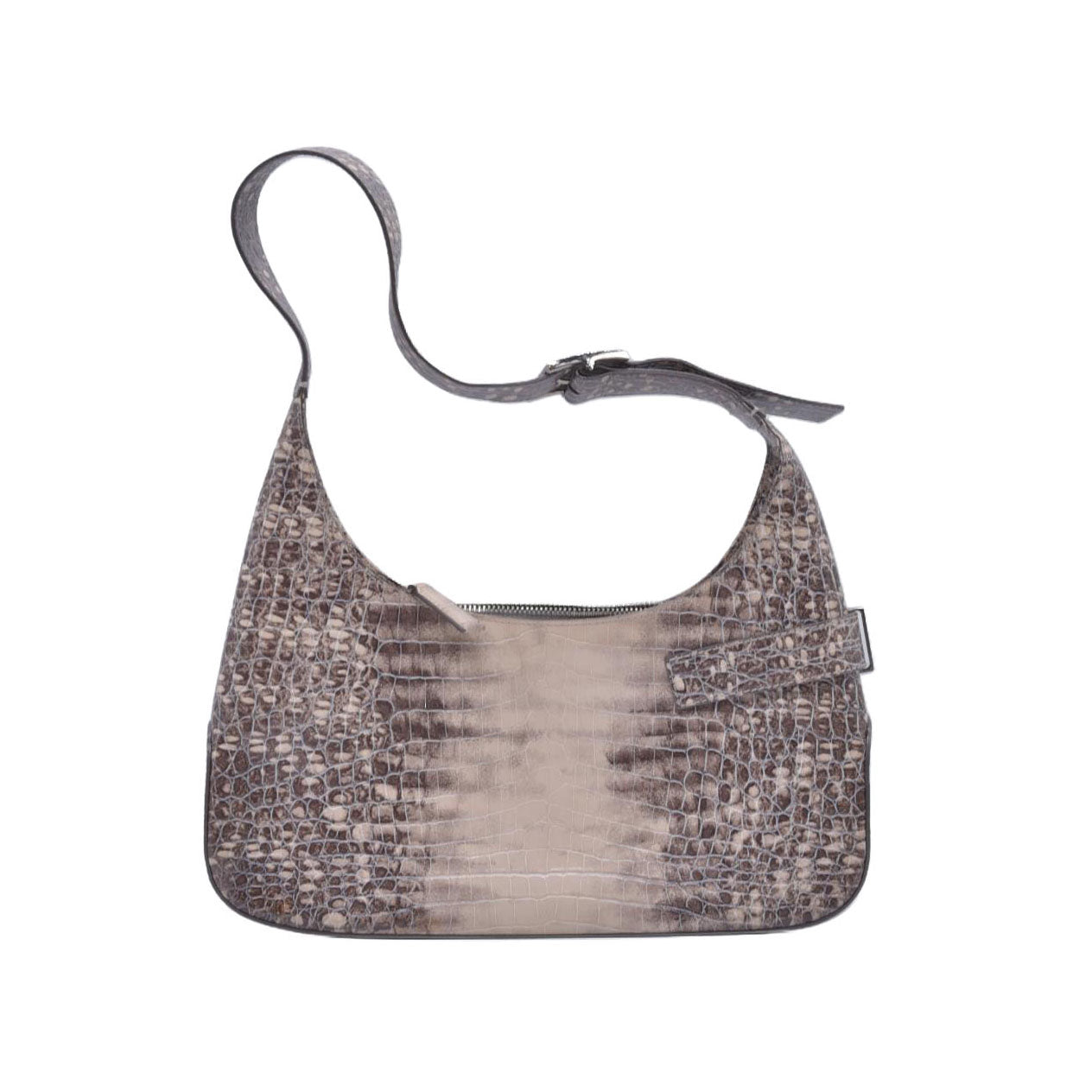 Salvatore Ferragamo Croc Embossed Beige Leather Hobo Shoulder Bag CONSIGNMENT