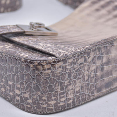 Salvatore Ferragamo Croc Embossed Beige Leather Hobo Shoulder Bag CONSIGNMENT 10021138