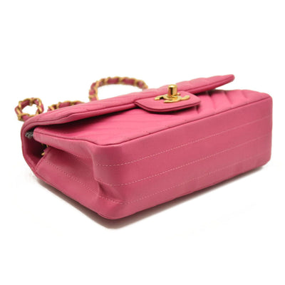 Chanel  Lambskin Chevron Quilted Mini Rectangular Flap Dark Pink 21*