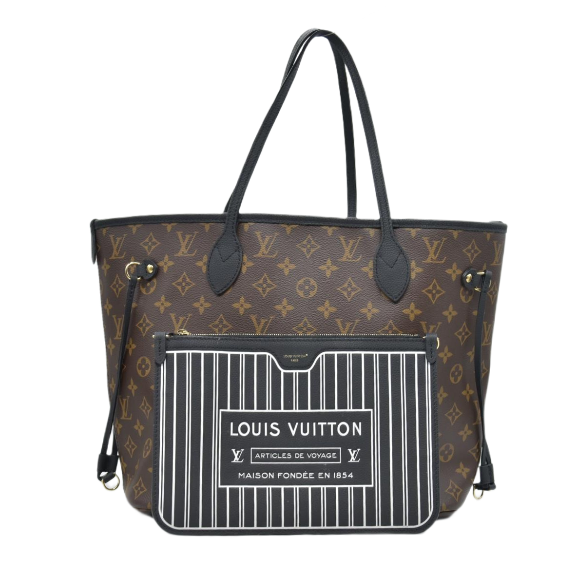$3200 Louis Vuitton Monogram Calfskin Neo Neverfull Inside Out MM Black RFID