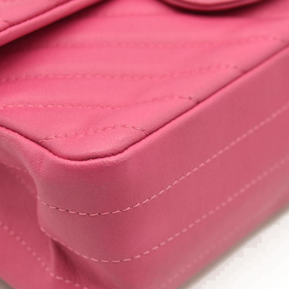 Chanel  Lambskin Chevron Quilted Mini Rectangular Flap Dark Pink 21*