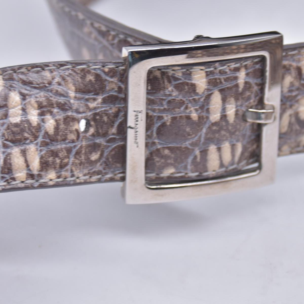 Salvatore Ferragamo Croc Embossed Beige Leather Hobo Shoulder Bag CONSIGNMENT 10021138
