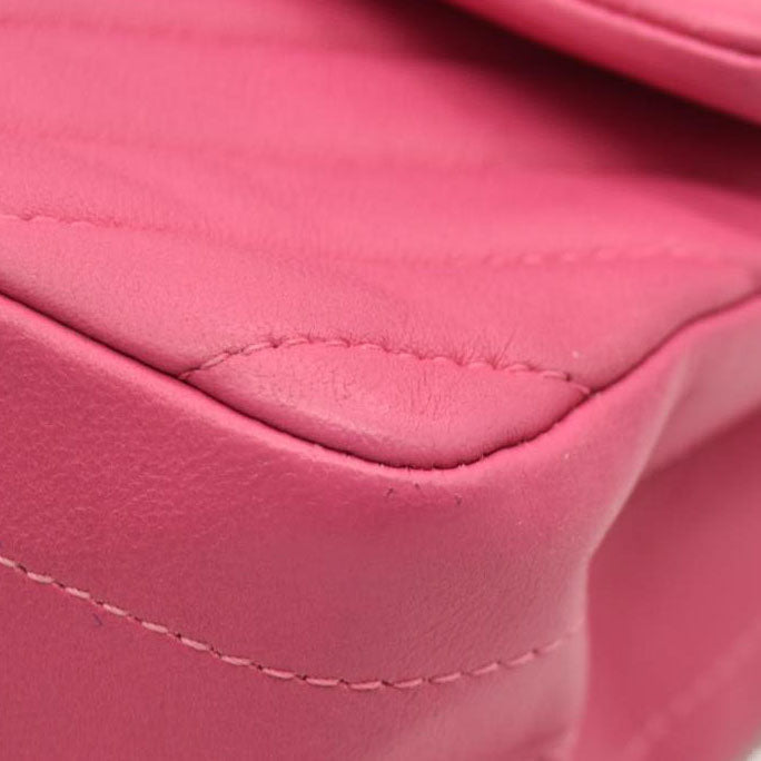 Chanel  Lambskin Chevron Quilted Mini Rectangular Flap Dark Pink 21*