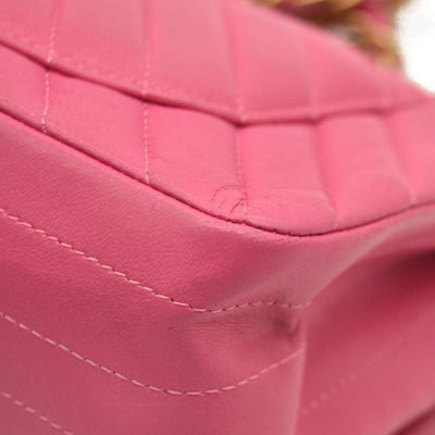 Chanel  Lambskin Chevron Quilted Mini Rectangular Flap Dark Pink 21*