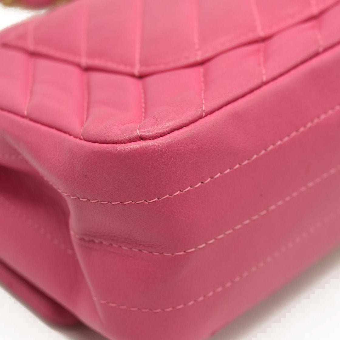 Chanel  Lambskin Chevron Quilted Mini Rectangular Flap Dark Pink 21*