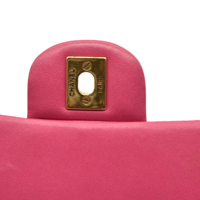 Chanel  Lambskin Chevron Quilted Mini Rectangular Flap Dark Pink 21*