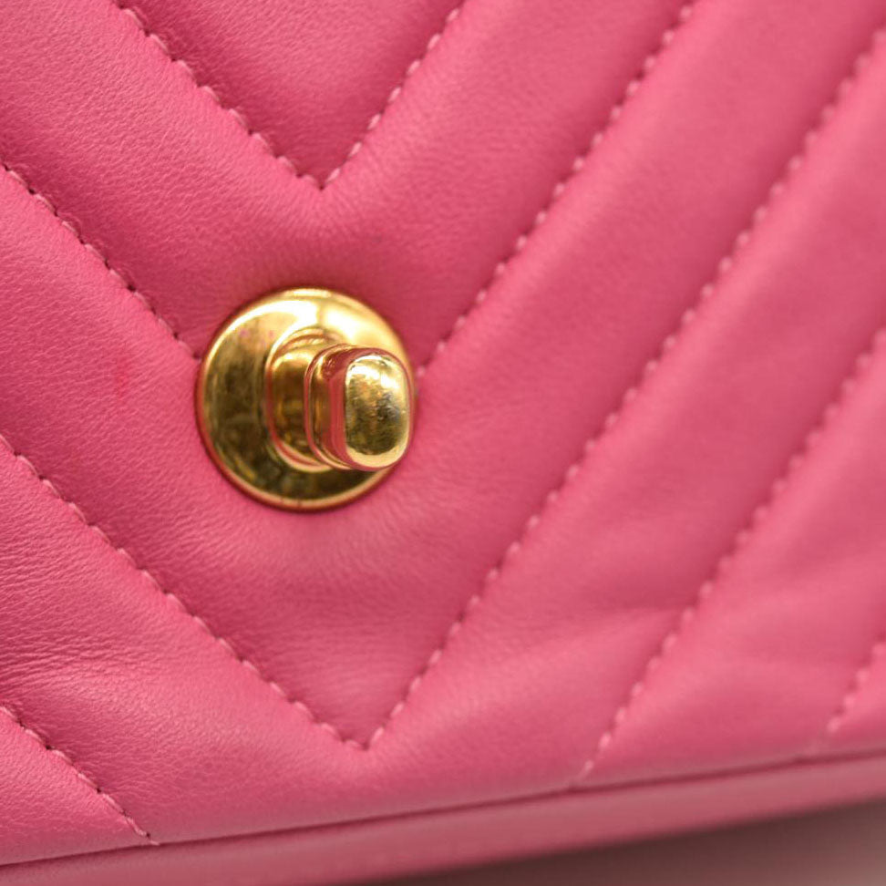 Chanel  Lambskin Chevron Quilted Mini Rectangular Flap Dark Pink 21*