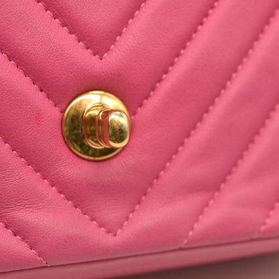 Chanel  Lambskin Chevron Quilted Mini Rectangular Flap Dark Pink 21*