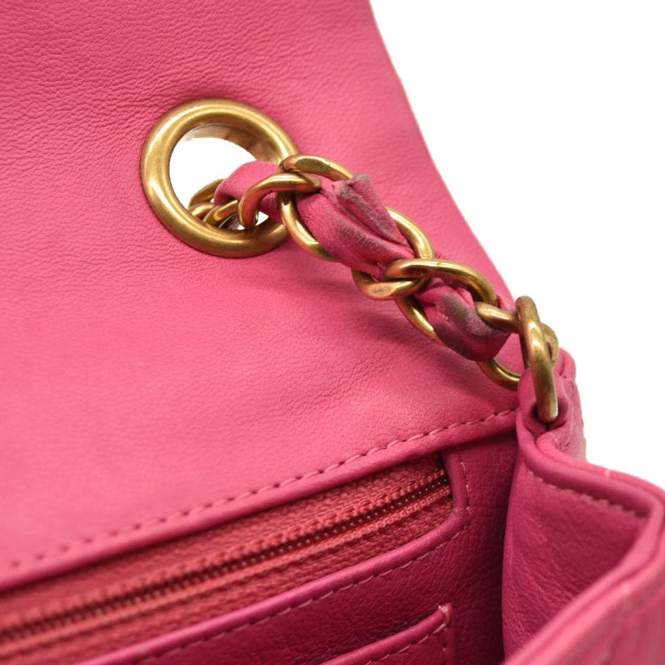 Chanel  Lambskin Chevron Quilted Mini Rectangular Flap Dark Pink 21*