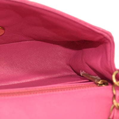 Chanel  Lambskin Chevron Quilted Mini Rectangular Flap Dark Pink 21*
