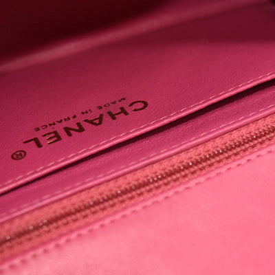 Chanel  Lambskin Chevron Quilted Mini Rectangular Flap Dark Pink 21*