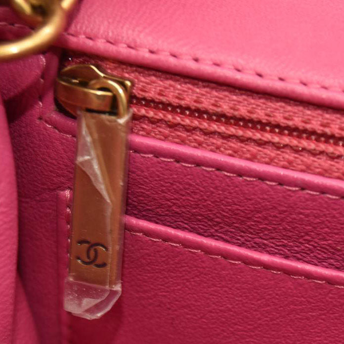 Chanel  Lambskin Chevron Quilted Mini Rectangular Flap Dark Pink 21*