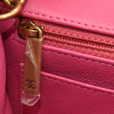 Chanel  Lambskin Chevron Quilted Mini Rectangular Flap Dark Pink 21*