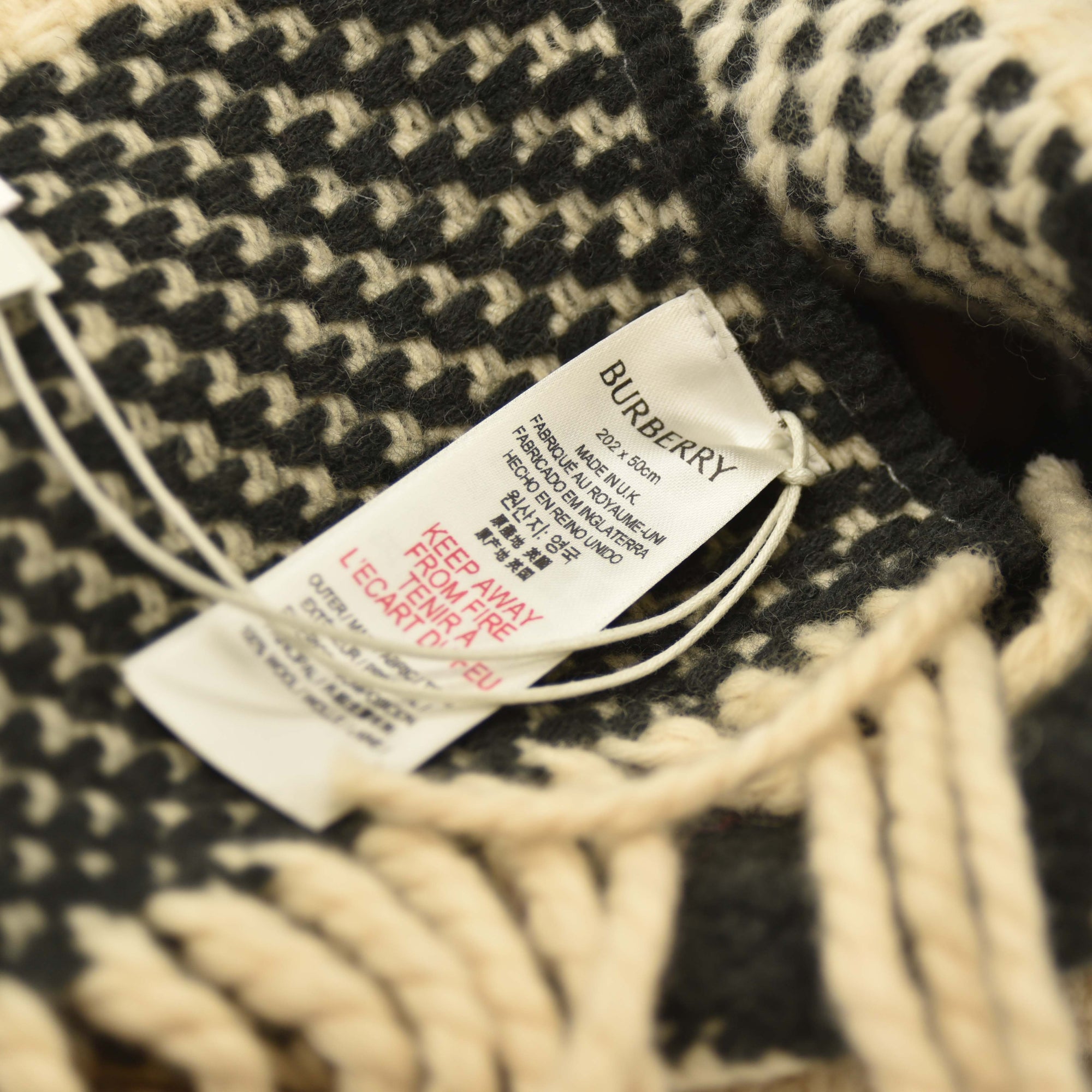 Burberry Stone Jumbo Check Wool Fringed Scarf