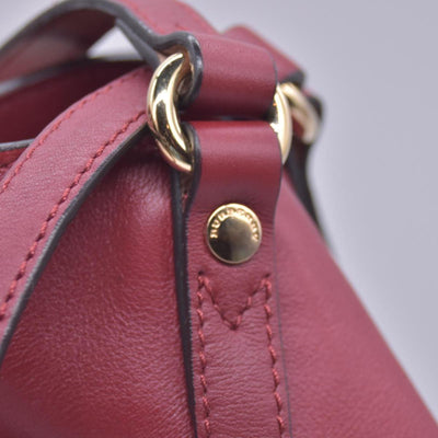 $1095 Burberry Leather Panels Small Canterbury Tote Red CONSIGNMENT