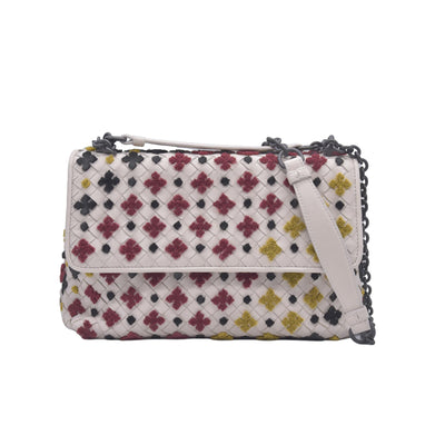 Bottega Veneta Nappa Intrecciato Embrooidered Mosaic Olimpia Shoulder Bag White Multicolor CONSIGNMENT