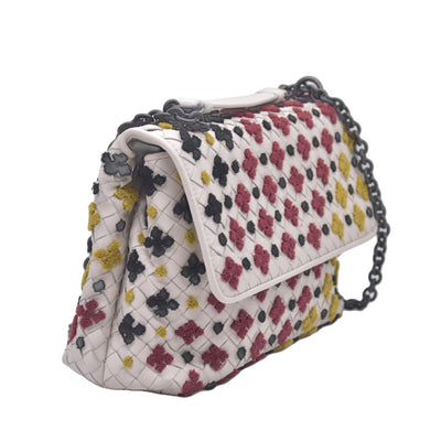 Bottega Veneta Nappa Intrecciato Embrooidered Mosaic Olimpia Shoulder Bag White Multicolor CONSIGNMENT
