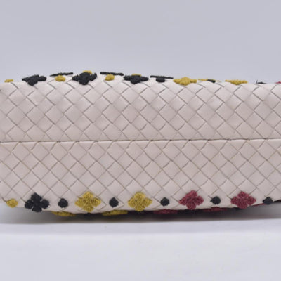 Bottega Veneta Nappa Intrecciato Embrooidered Mosaic Olimpia Shoulder Bag White Multicolor CONSIGNMENT