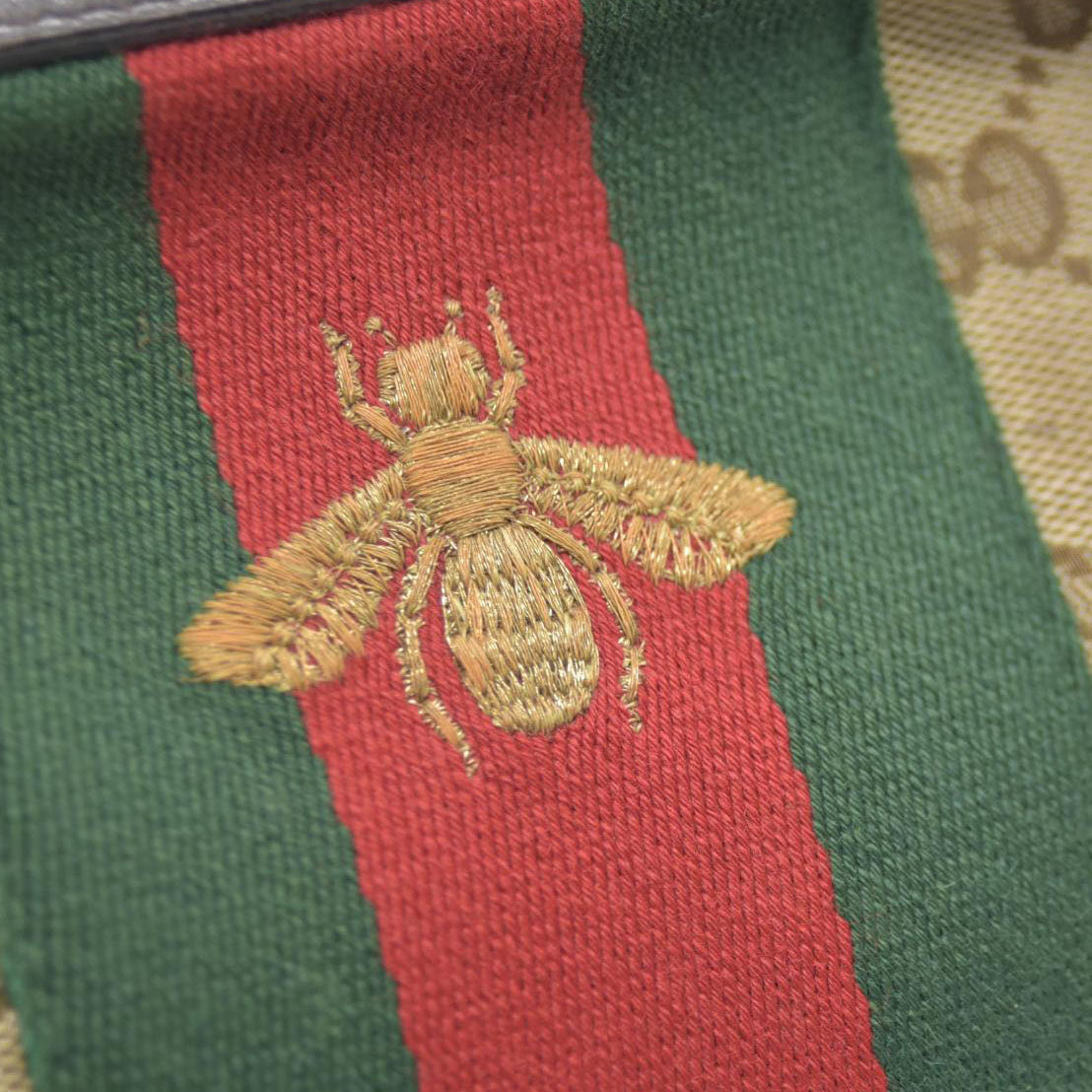 Gucci  GG Supreme Monogram Web Small Webby Bee Shoulder Bag Dark Brown