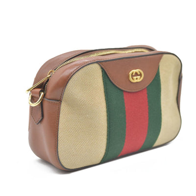 AUCTION $1450 Gucci  Vintage Canvas Web Shoulder Bag Sand Cuir