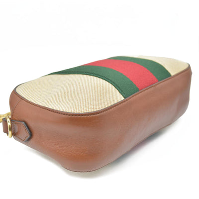 AUCTION $1450 Gucci  Vintage Canvas Web Shoulder Bag Sand Cuir