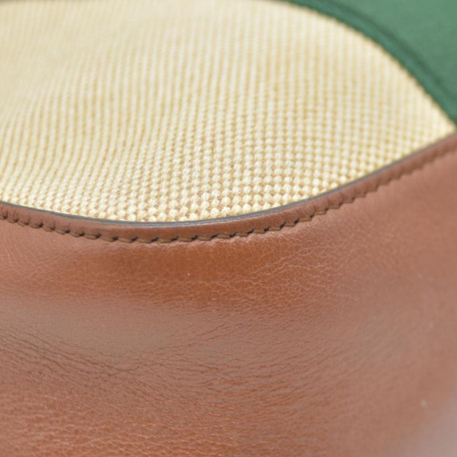 AUCTION $1450 Gucci  Vintage Canvas Web Shoulder Bag Sand Cuir