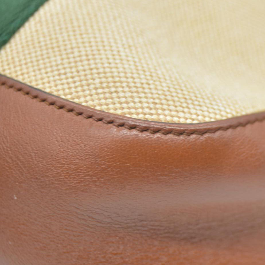 AUCTION $1450 Gucci  Vintage Canvas Web Shoulder Bag Sand Cuir