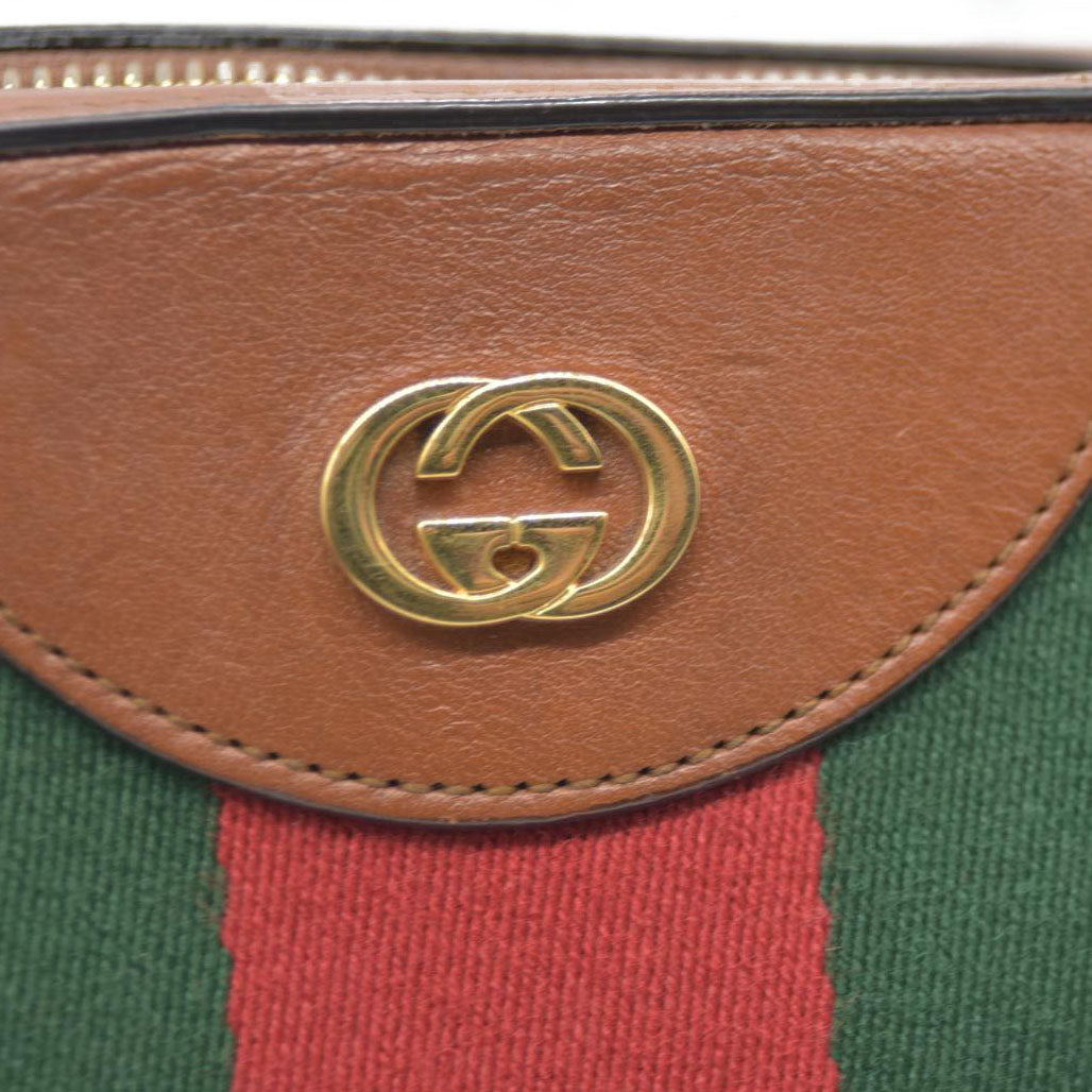 AUCTION $1450 Gucci  Vintage Canvas Web Shoulder Bag Sand Cuir
