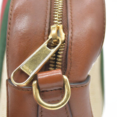 AUCTION $1450 Gucci  Vintage Canvas Web Shoulder Bag Sand Cuir