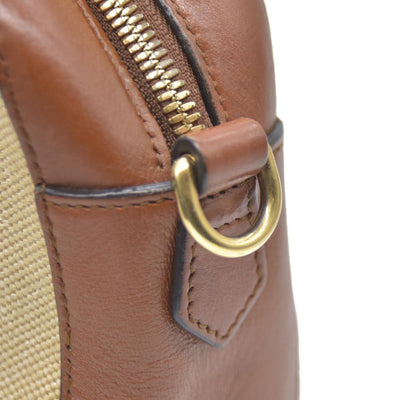 AUCTION $1450 Gucci  Vintage Canvas Web Shoulder Bag Sand Cuir