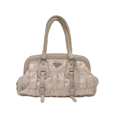 $800 PRADA Logo Plate Nylon Hand Bag Ivory 10021023