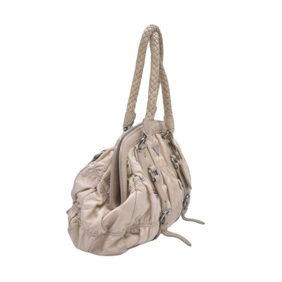 $800 PRADA Logo Plate Nylon Hand Bag Ivory 10021023