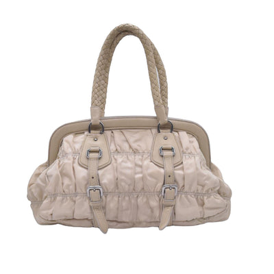 $800 PRADA Logo Plate Nylon Hand Bag Ivory 10021023