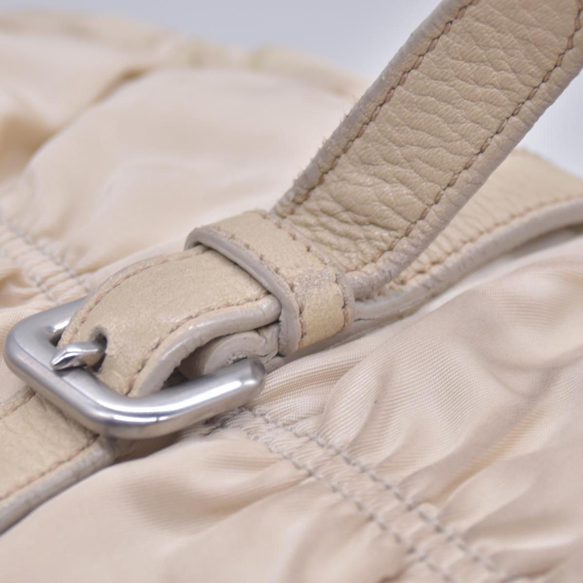 $800 PRADA Logo Plate Nylon Hand Bag Ivory 10021023