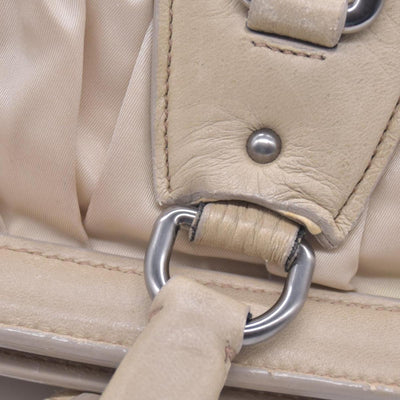 $800 PRADA Logo Plate Nylon Hand Bag Ivory 10021023